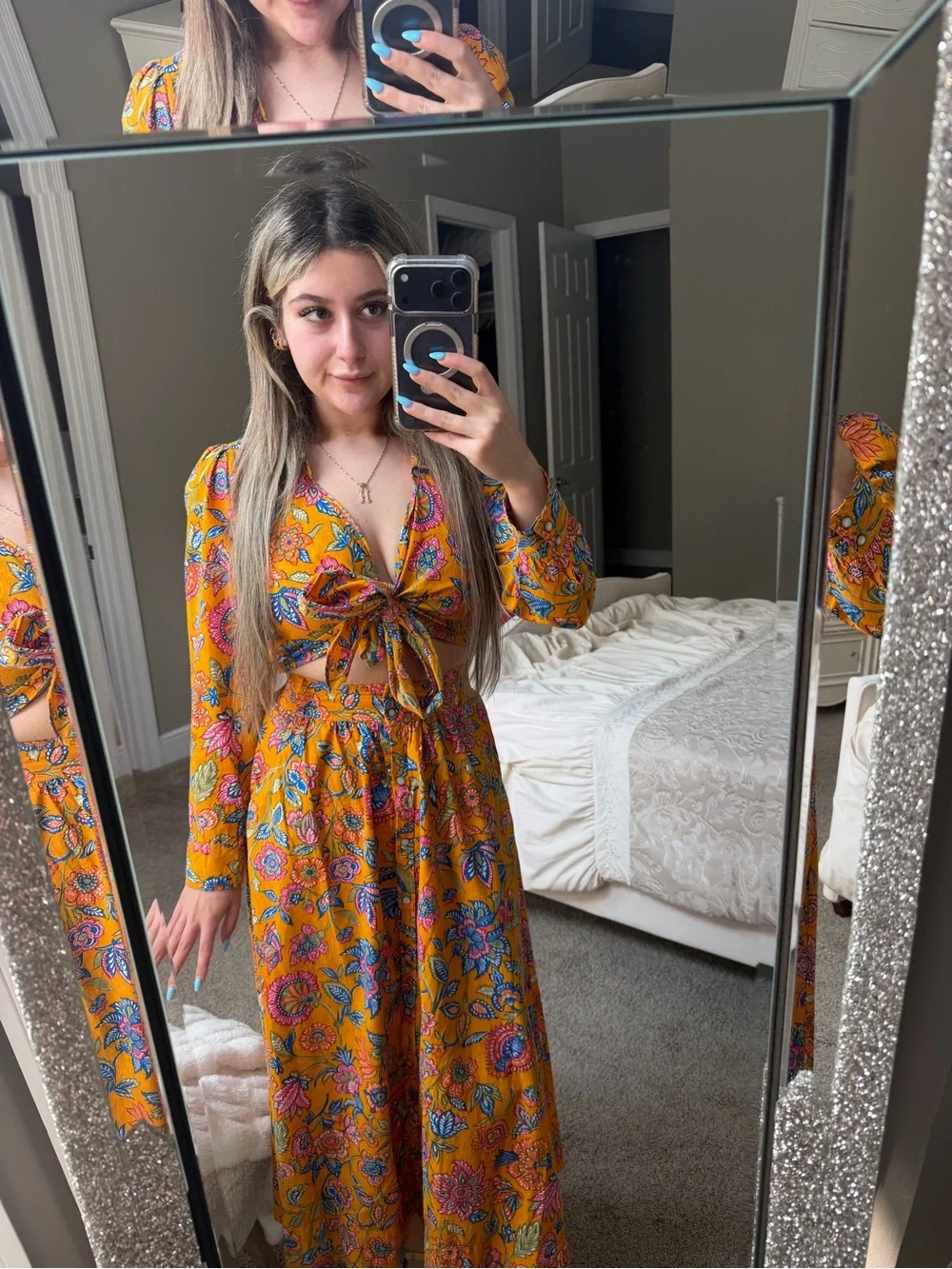House of Harlow 1960 Yellow Floral Tie-Front Maxi Dress